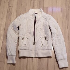 #69 O'Neill White Full Zip Jacket Size S Long Sleeve 100% Polyester Collar